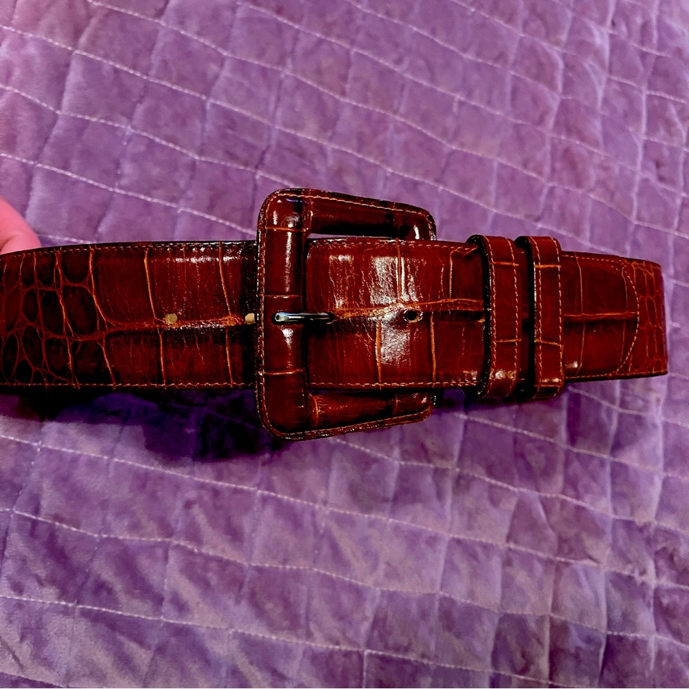 Nordstrom Classiques Entier brown leather crocodile embossed dress belt, Small